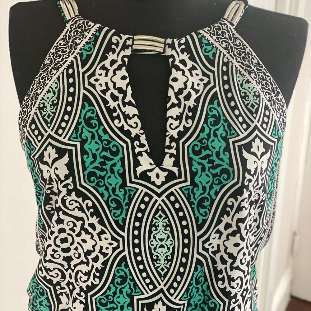WHBM sleeveless blouson geo print MAXI DRESS